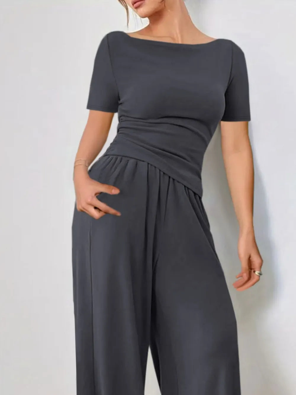 Round Neck Short Sleeve T-Shirt and Pants Set