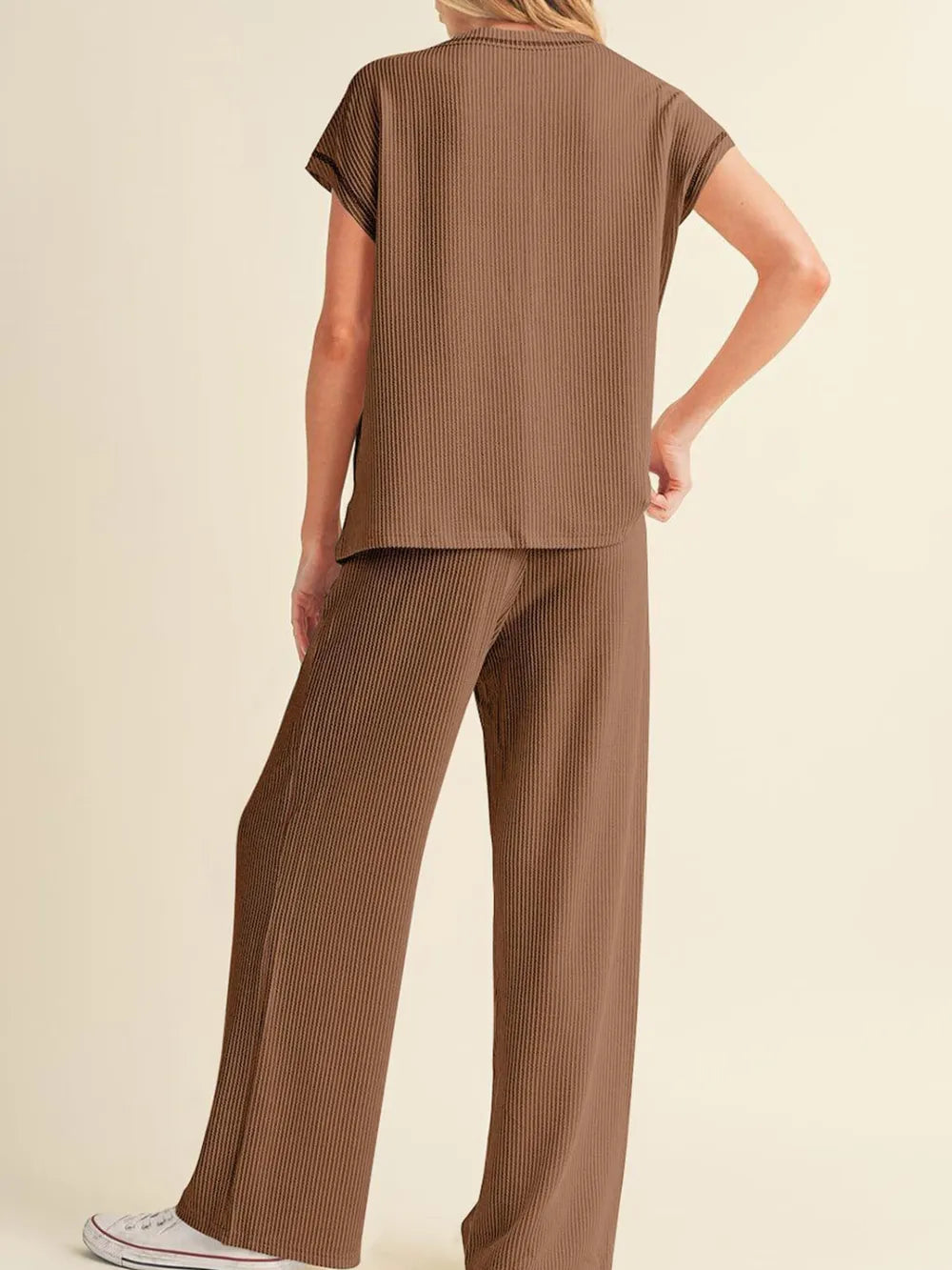 Ribbed Exposed Seam Top and Pants Set