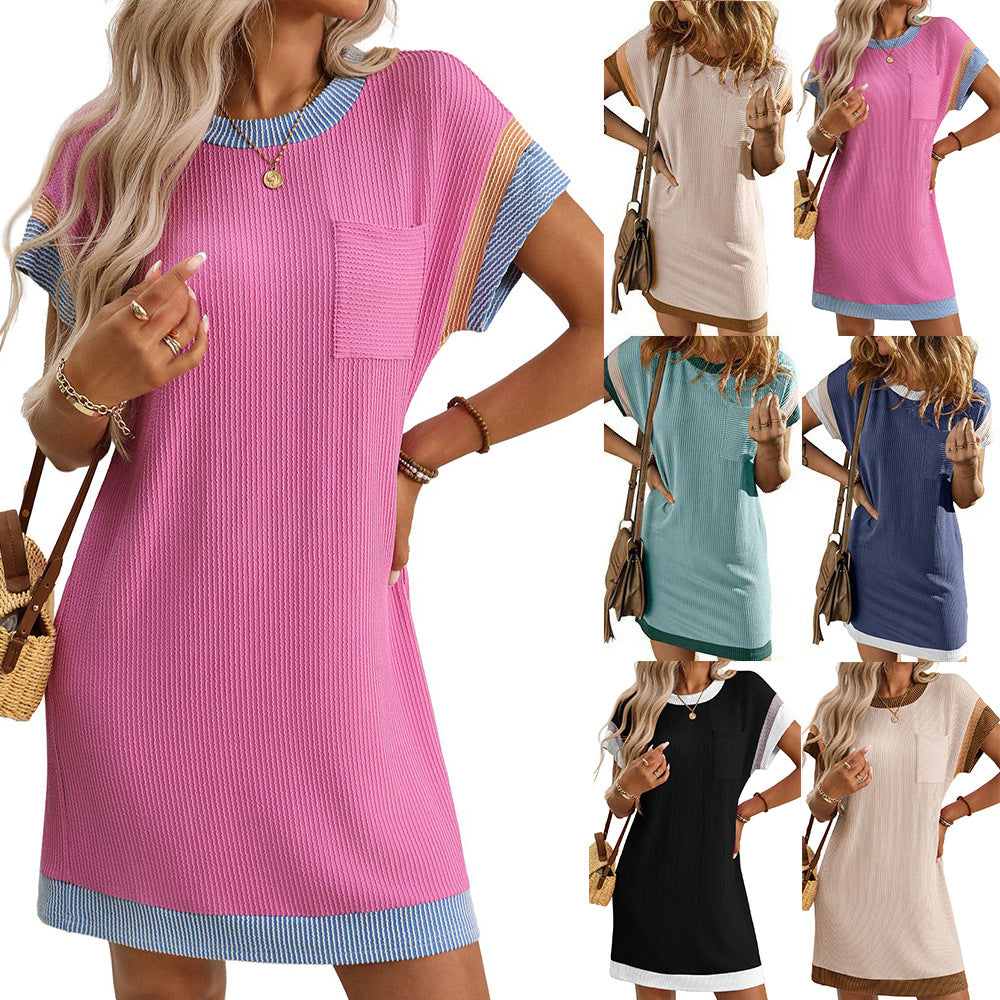 European and American casual short sleeved pocket dress