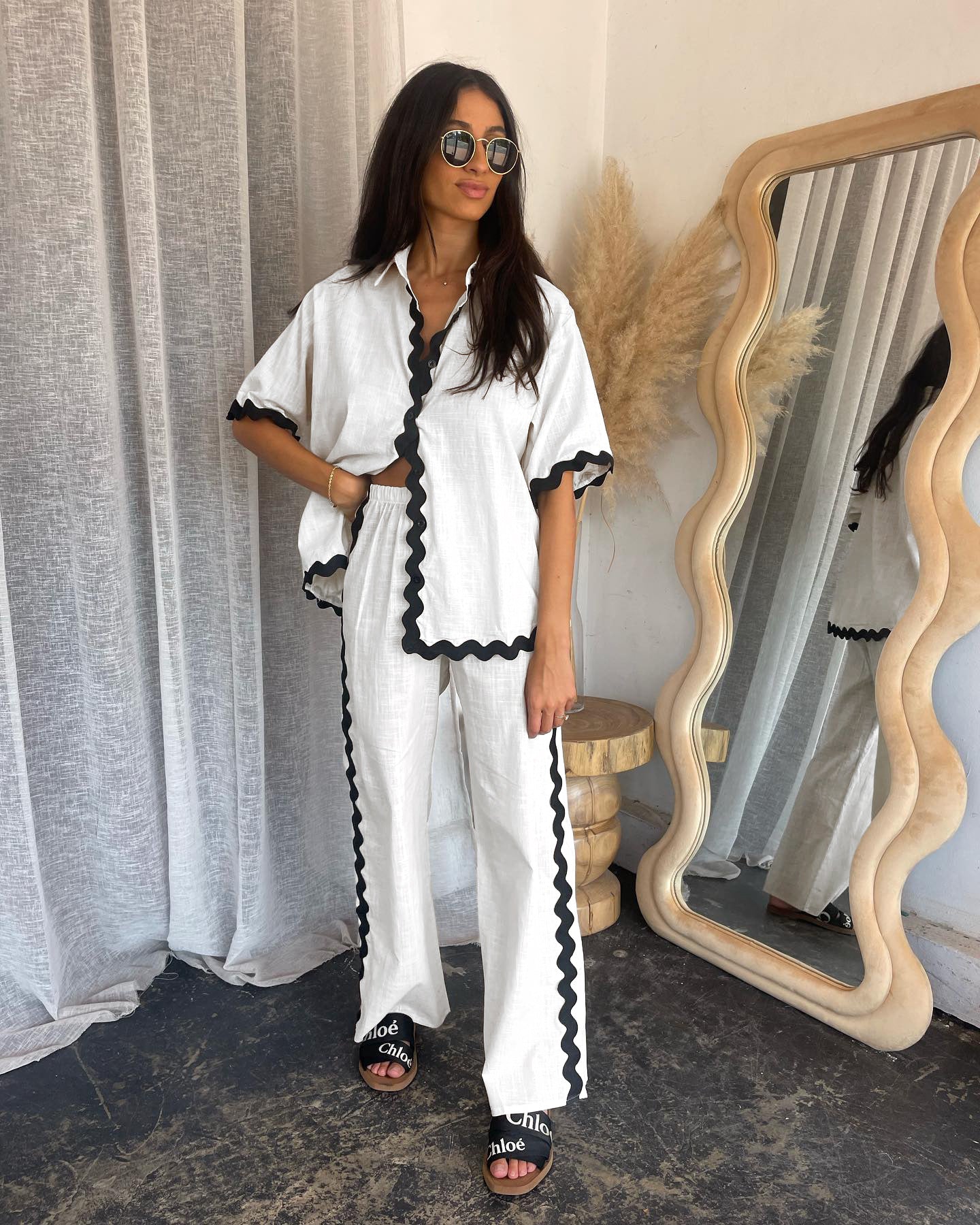 Contrast Trim Half Sleeve Top and Pants Set