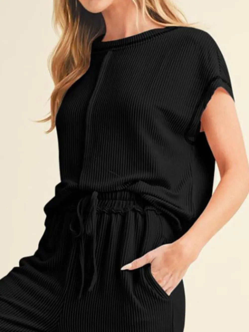 Ribbed Exposed Seam Top and Pants Set
