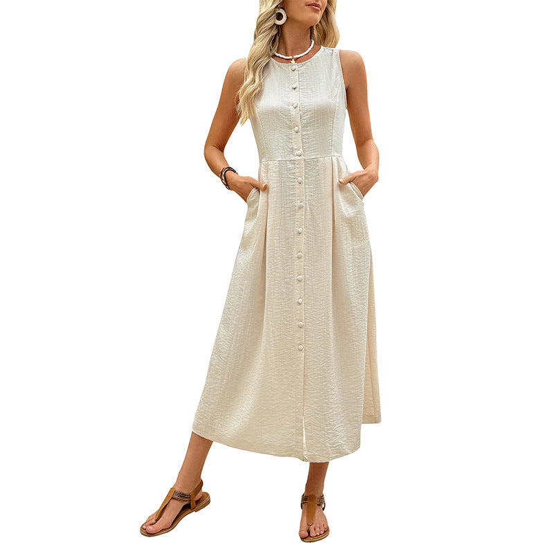 Sleeveless round neck solid color premium minimalist dress for women