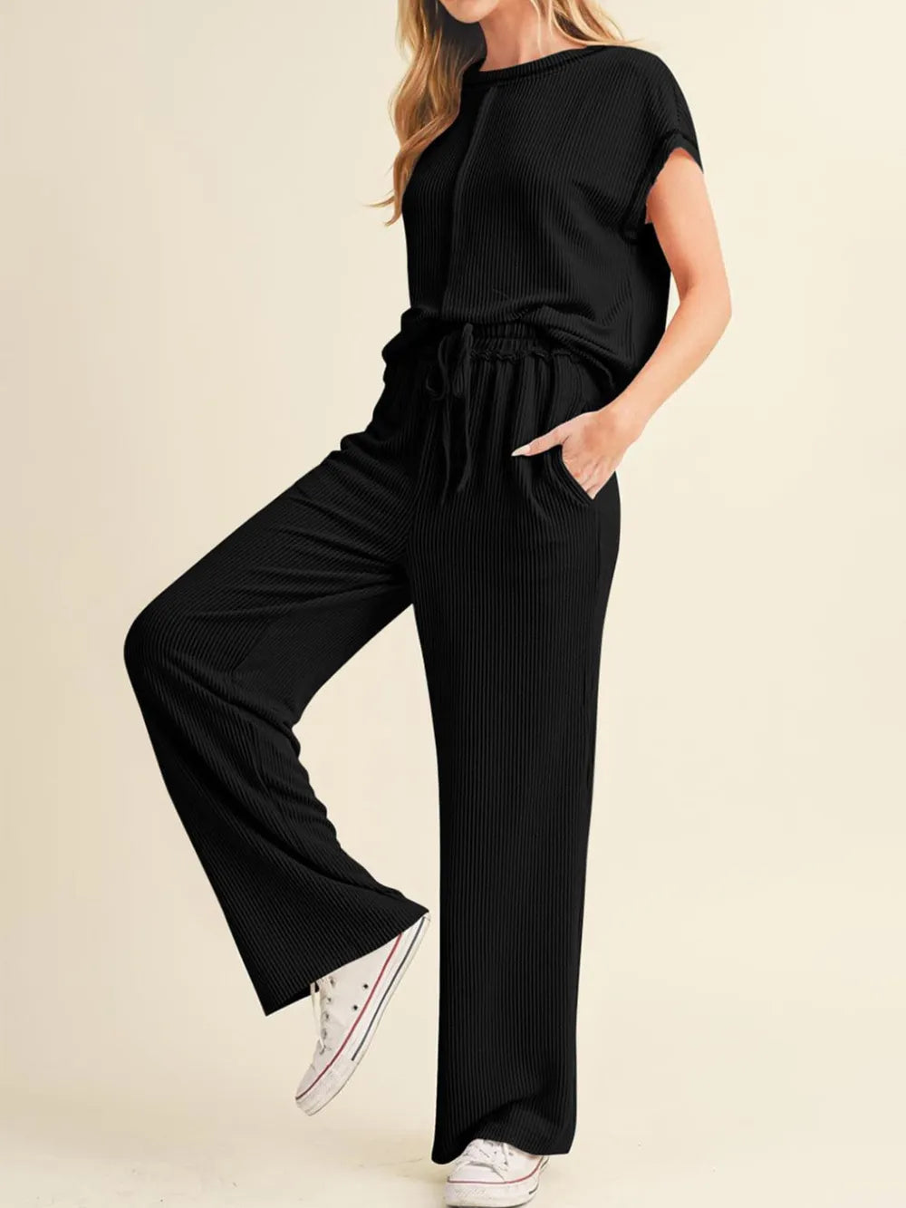 Ribbed Exposed Seam Top and Pants Set