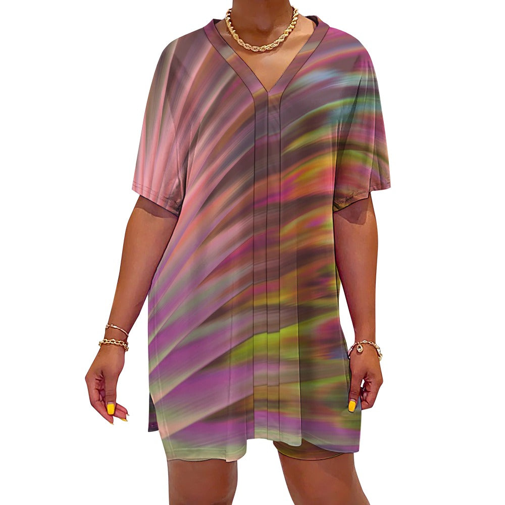 Color Zone V-Neck Two Piece Set 