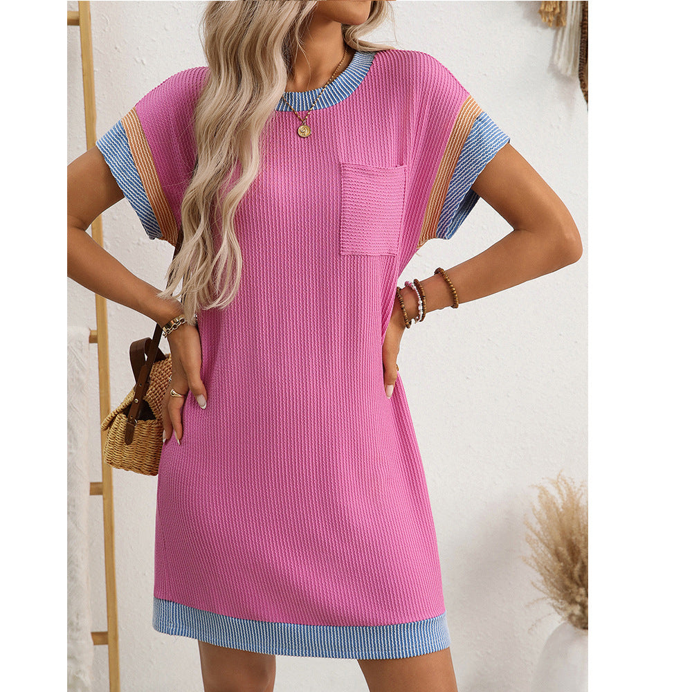 European and American casual short sleeved pocket dress