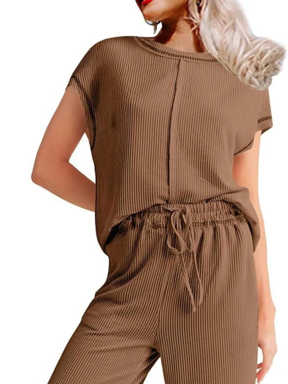 Ribbed Exposed Seam Top and Pants Set