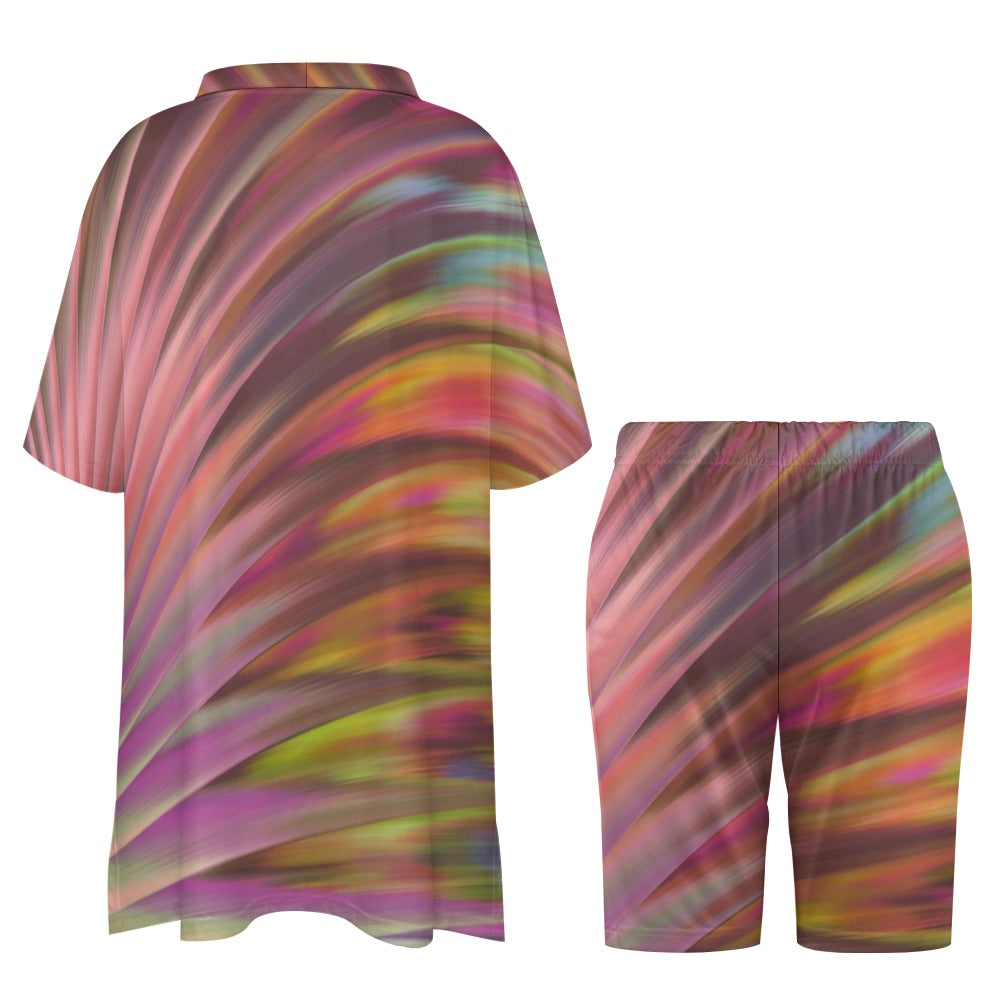 Color Zone V-Neck Two Piece Set 